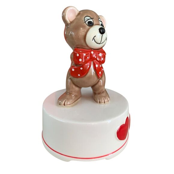 Vintage 1970s Norcrest Valentine’s Day Teddy Bear Music Box Ceramic Japanese EUC - Picture 2 of 8